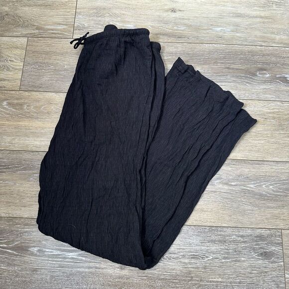 H&M Black Drawstring Straight Leg Pants Sz M - Picture 1 of 4